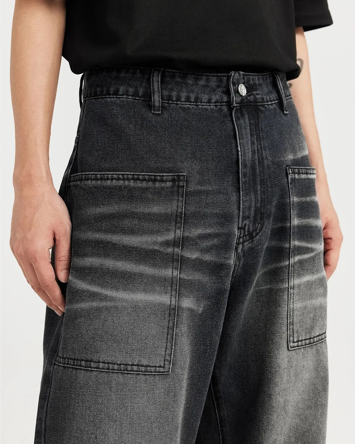 Black Washed Baggy Jeans | LCDEGO Streetwear