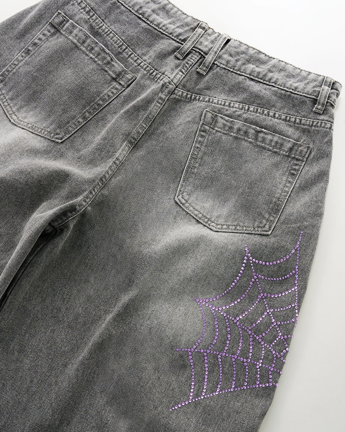 Spider Graphic Rhinestone Barrel Jeans | LCDEGO Streetewear