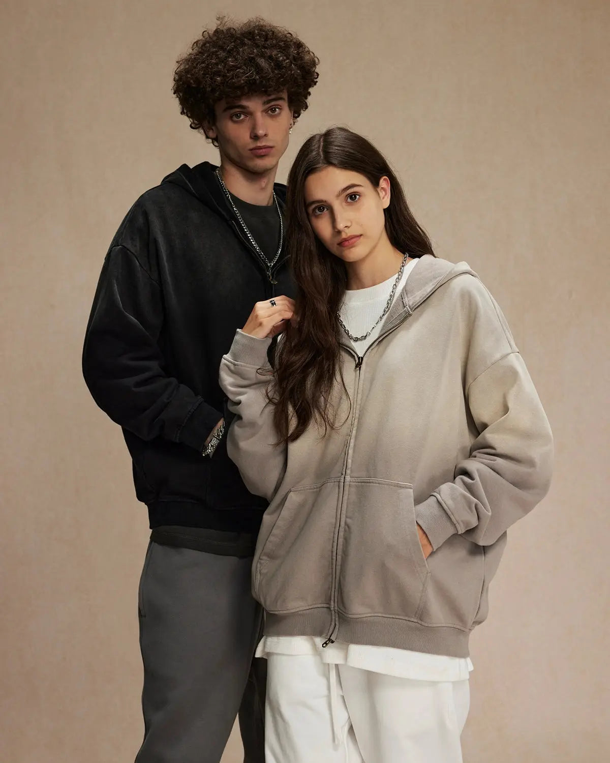 LCDEGO Monkey Wash French Terry Zip Up Hoodies
