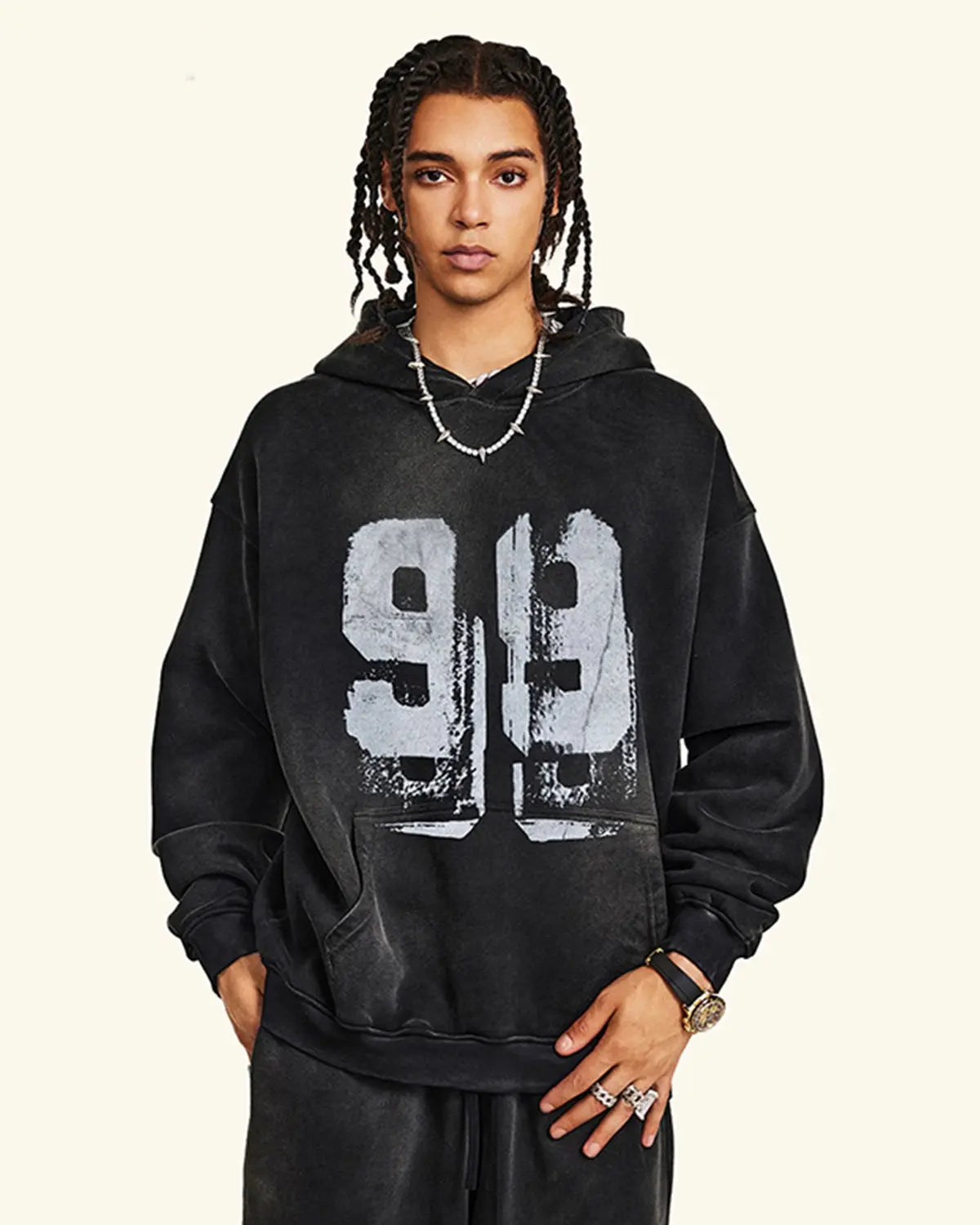 Graffiti Print Washed Fleece hoodie | LCDEGO Streetwear