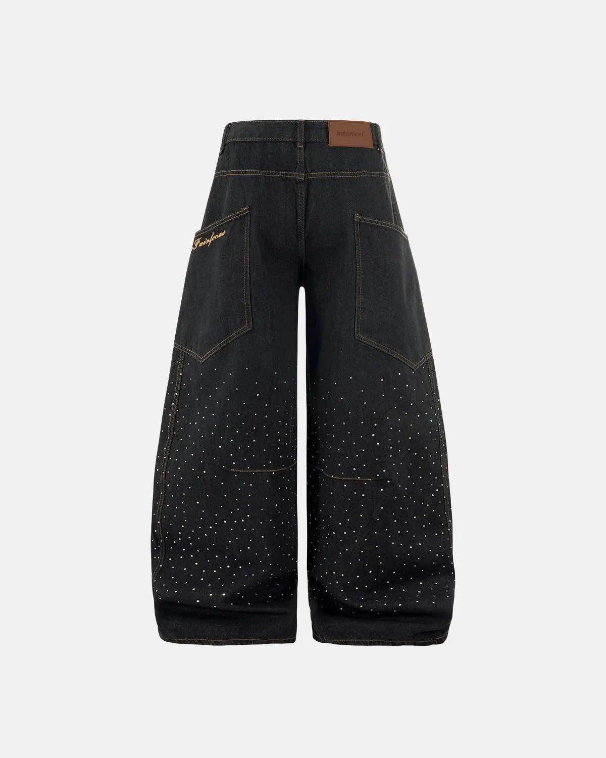 Colorful Rhinestone Raw Barrel Jeans | LCDEGO Streetwear