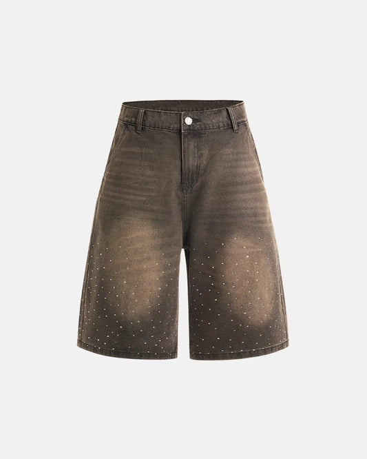 Colorful Rhinestone Washed Jeans Shorts | LCDEGO Streetwear