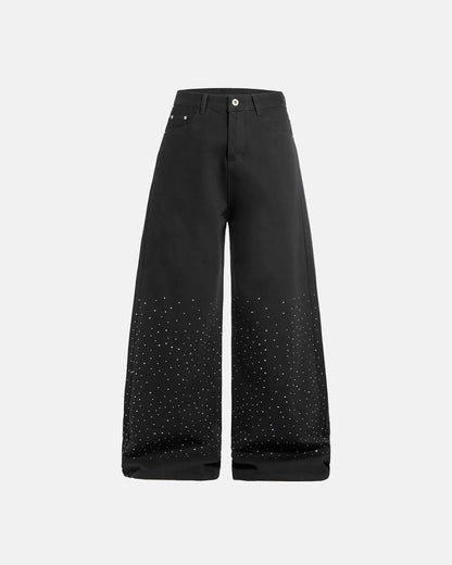 Chill Wide Leg Rhinestone Denim Pants | LCDEGO Streetwear