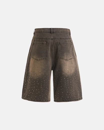 Colorful Rhinestone Washed Jeans Shorts | LCDEGO Streetwear