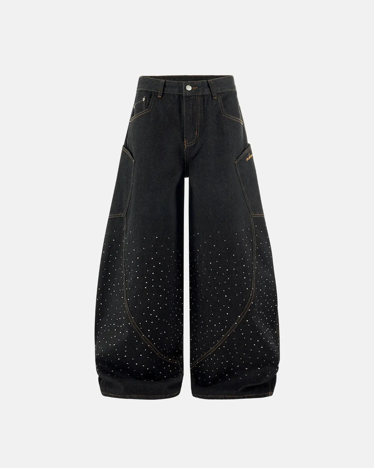 Colorful Rhinestone Raw Barrel Jeans | LCDEGO Streetwear