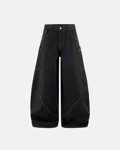 Colorful Rhinestone Raw Barrel Jeans | LCDEGO Streetwear