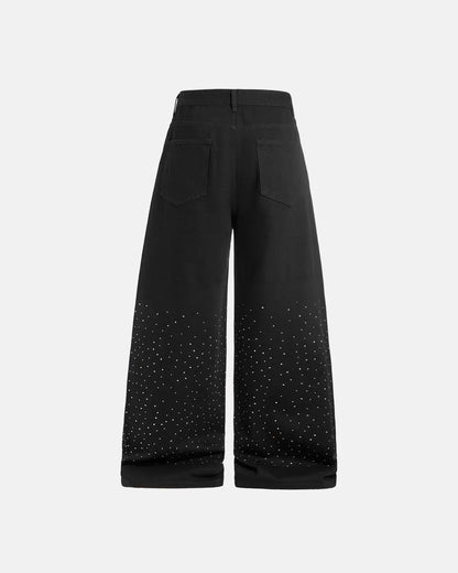 Chill Wide Leg Rhinestone Denim Pants | LCDEGO Streetwear