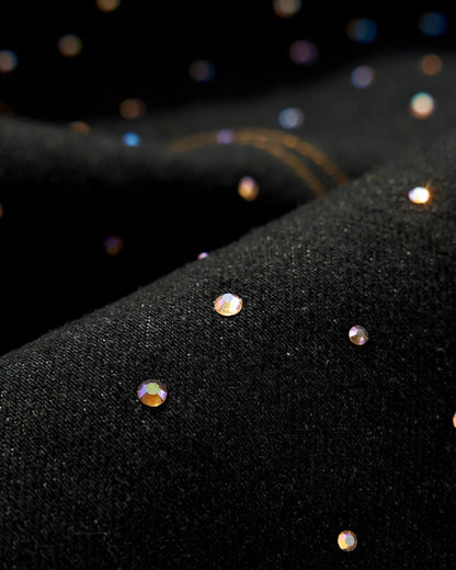 Colorful Rhinestone Raw Barrel Jeans | LCDEGO Streetwear