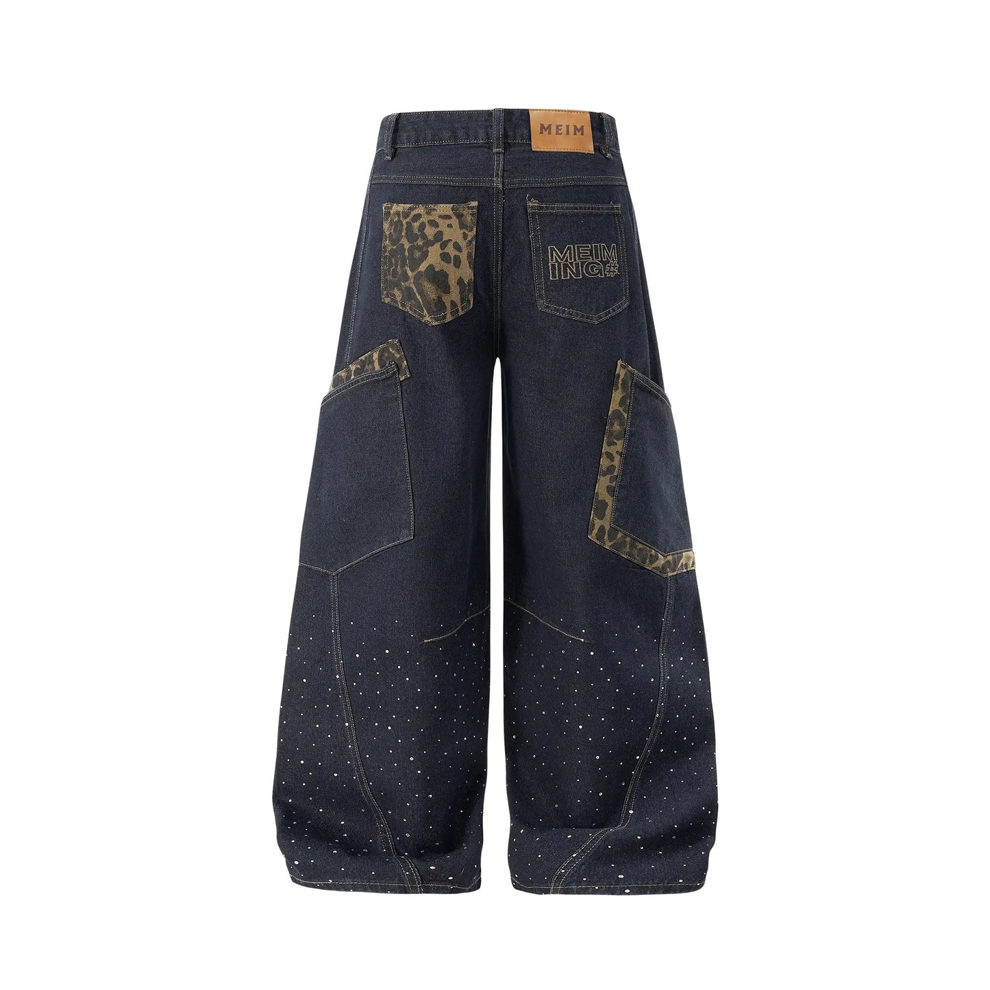 Leopard Patch Rhinestone Barrel Jeans | LCDEGO Streetwear