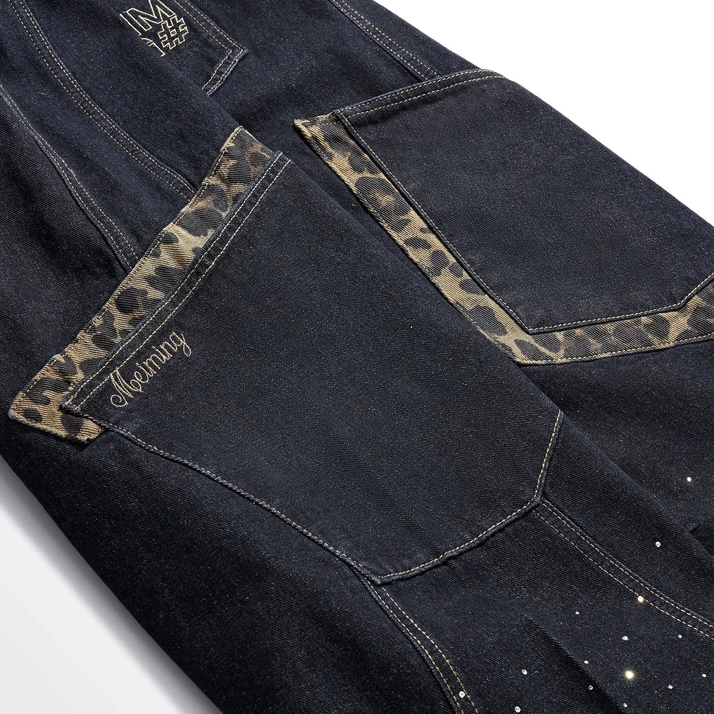 Leopard Patch Rhinestone Barrel Jeans | LCDEGO Streetwear