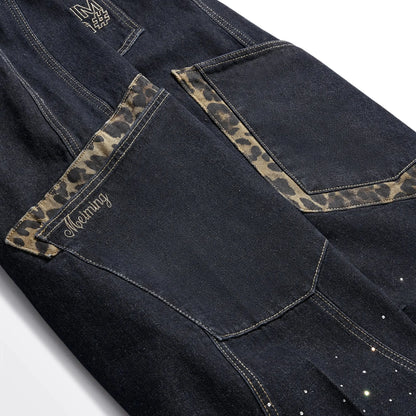 Leopard Patch Rhinestone Barrel Jeans | LCDEGO Streetwear