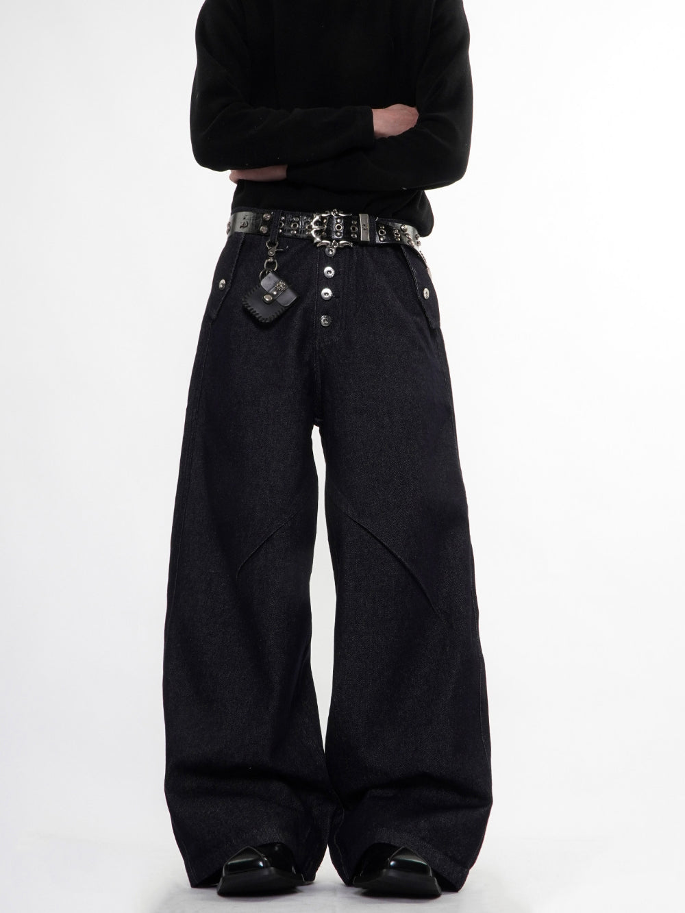 Buttons Up Raw Blue Baggy Jeans | LCDEGO Streetwear