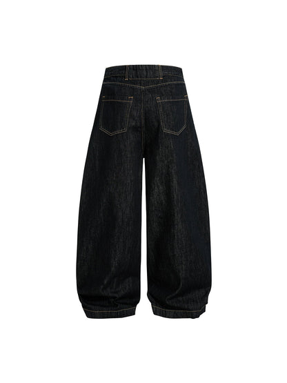 Black Buttons Up Barrel Baggy Jeans | LCDEGO Streetwear