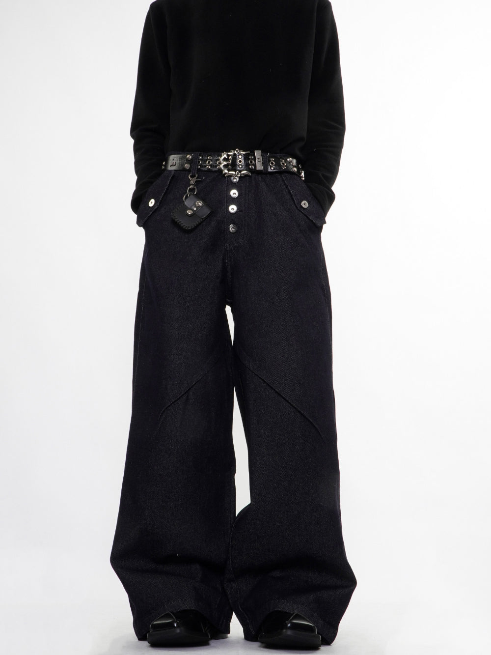 Buttons Up Raw Blue Baggy Jeans | LCDEGO Streetwear