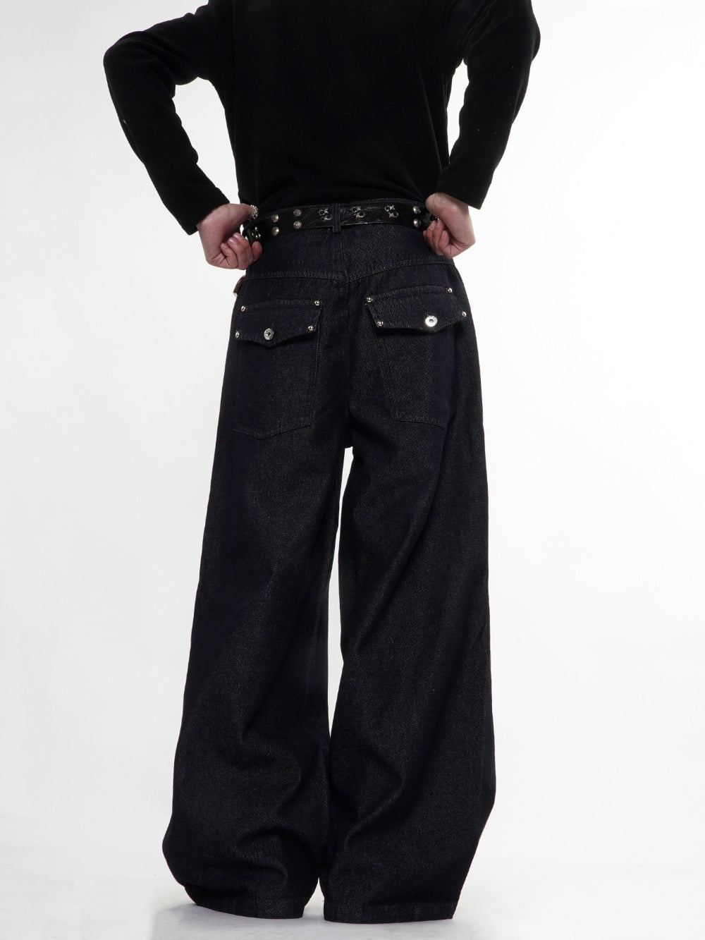 Buttons Up Raw Blue Baggy Jeans | LCDEGO Streetwear