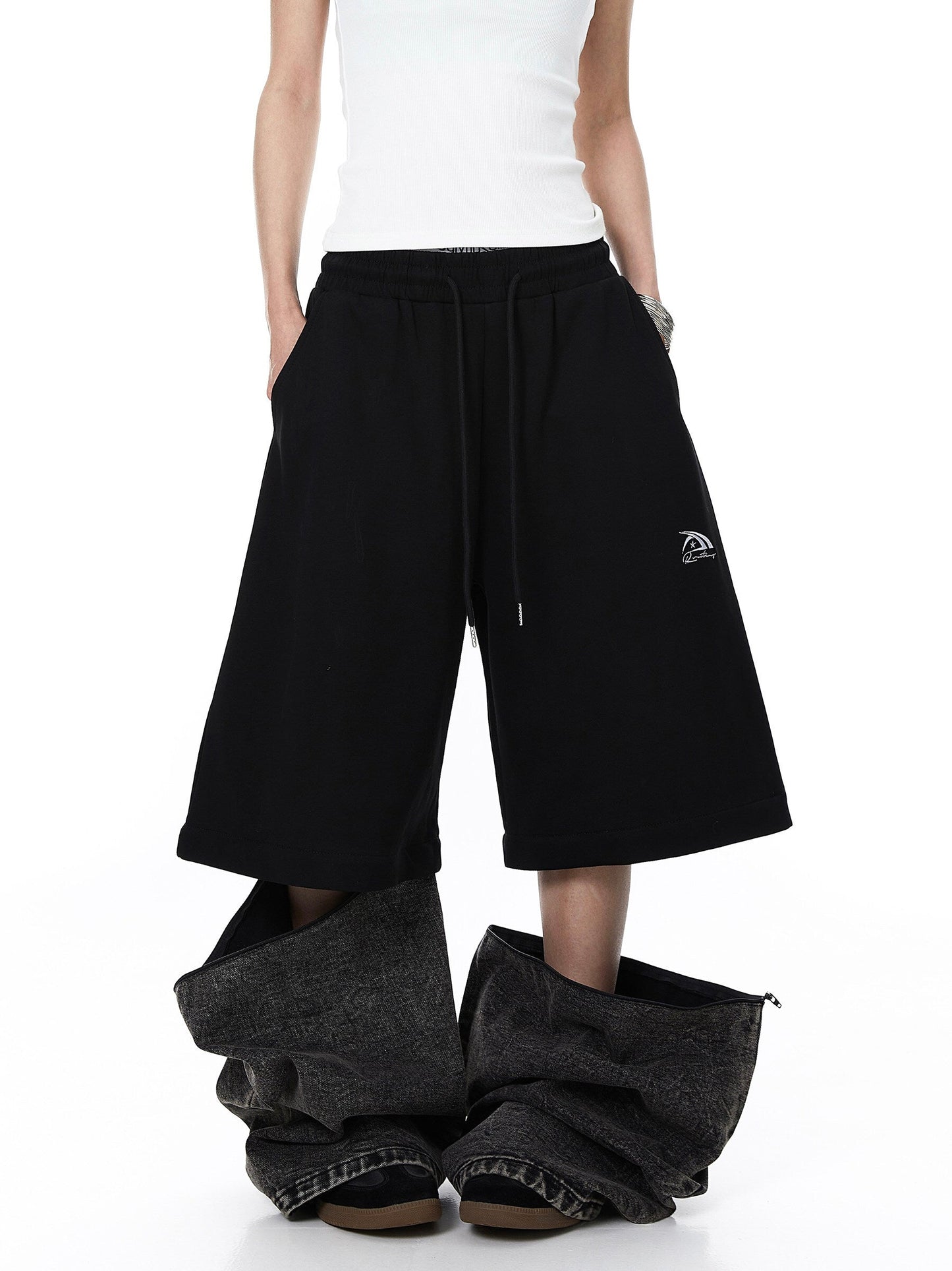 Denim Detachable Patchwork Barrel Joggers | LCDEGO Streetwear