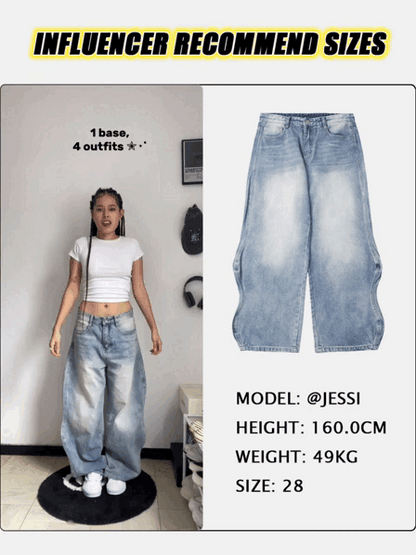 LCDEGO Wave Washed Baggy Jeans