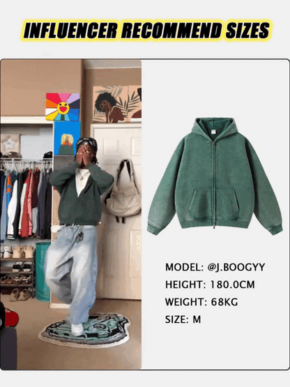 LCDEGO Washed Distressed Fleece Zip Up Hoodies