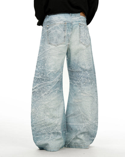 Rhinestone Lightning Baggy Barrel Jeans | LCDEGO Streetwear