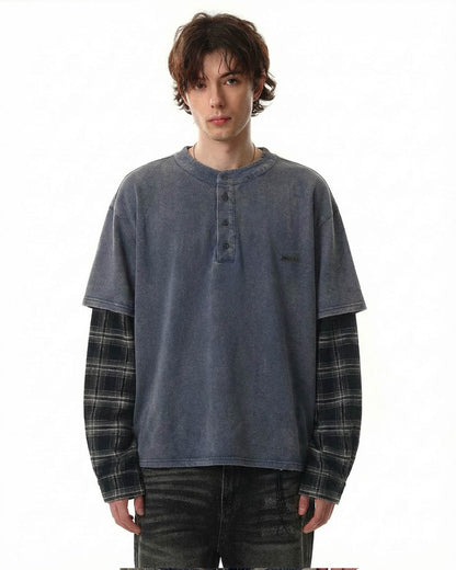 Distressed Plaid Layered Long Sleeve Tees | LCDEGO Streetwear