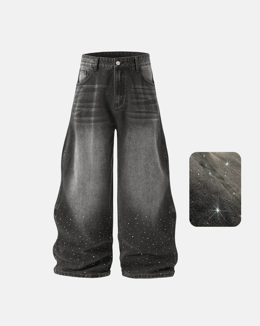 Rhinestone Wavy Baggy Jeans I LCDEGO Streetwear