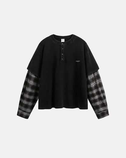 Distressed Plaid Layered Long Sleeve Tees | LCDEGO Streetwear