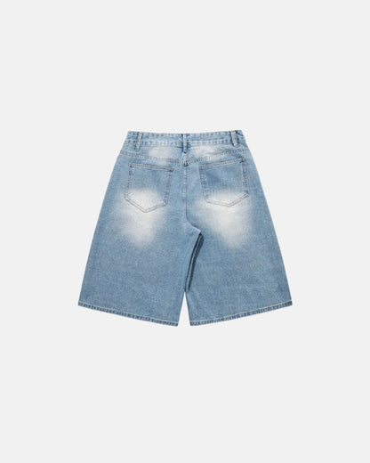 Blue Rhinestone Baggy Jeans Shorts | LCDEGO Streetwear