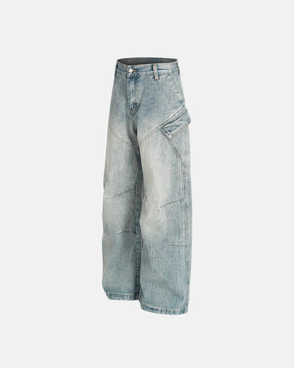 Stitching Bamboo Weave Baggy Jeans | LCDEGO Streetwear