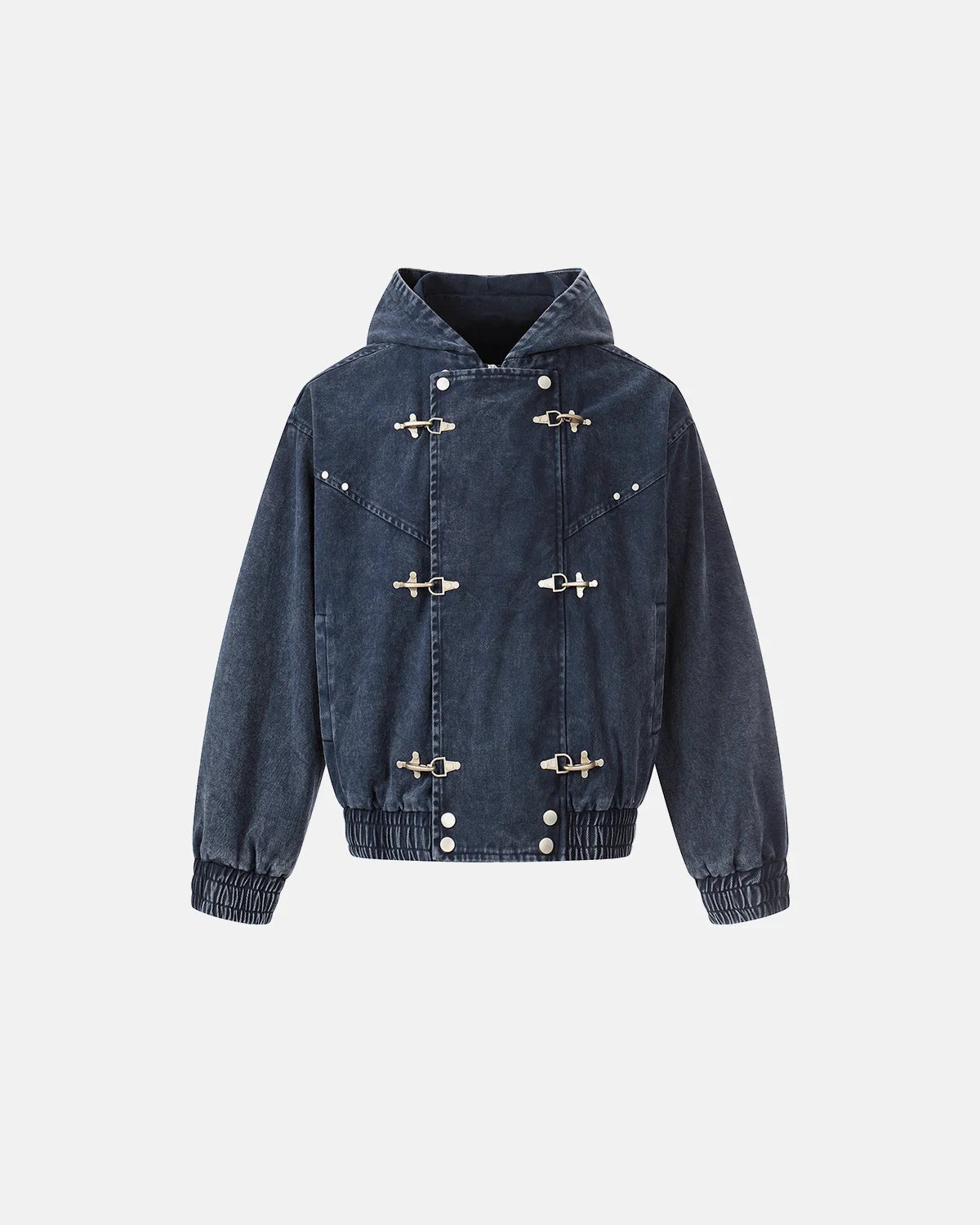 Washed Clasp Fireman Hooded Denim Jacket | LCDEGO Streetwear