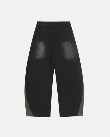 Leopard Patchwork Wide Leg Denim Jeans | LCDEGO Streetwear