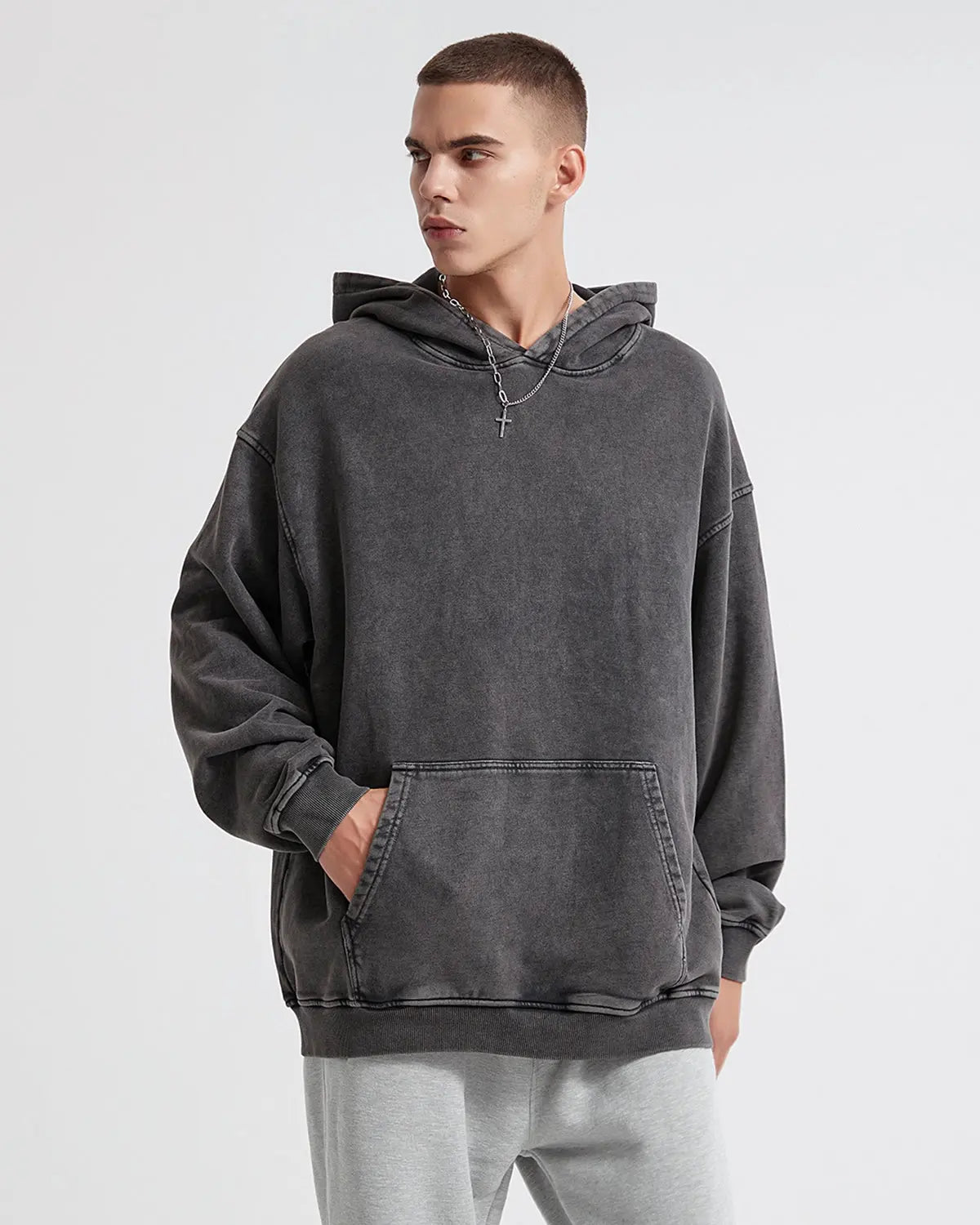 French Terry Washed Distressed Hoodies | LCDEGO Streetwear
