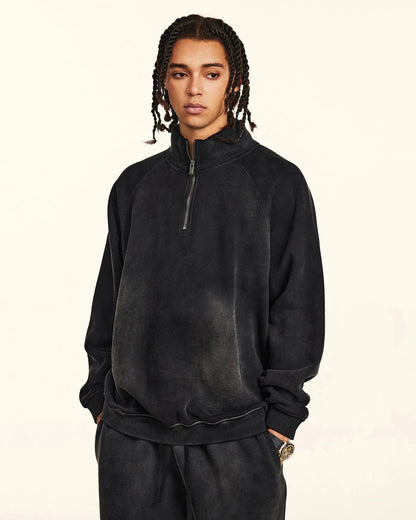 Quarter Zip Up Monkey Washed Sweatshirt | LCDEGO Streetwear