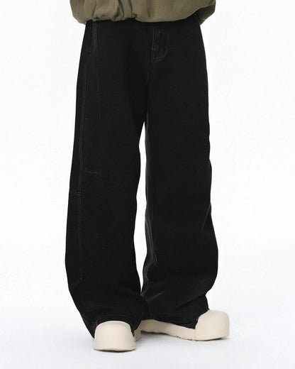 Acid Washed Black Barrel Jeans | LCDEGO Streetwear