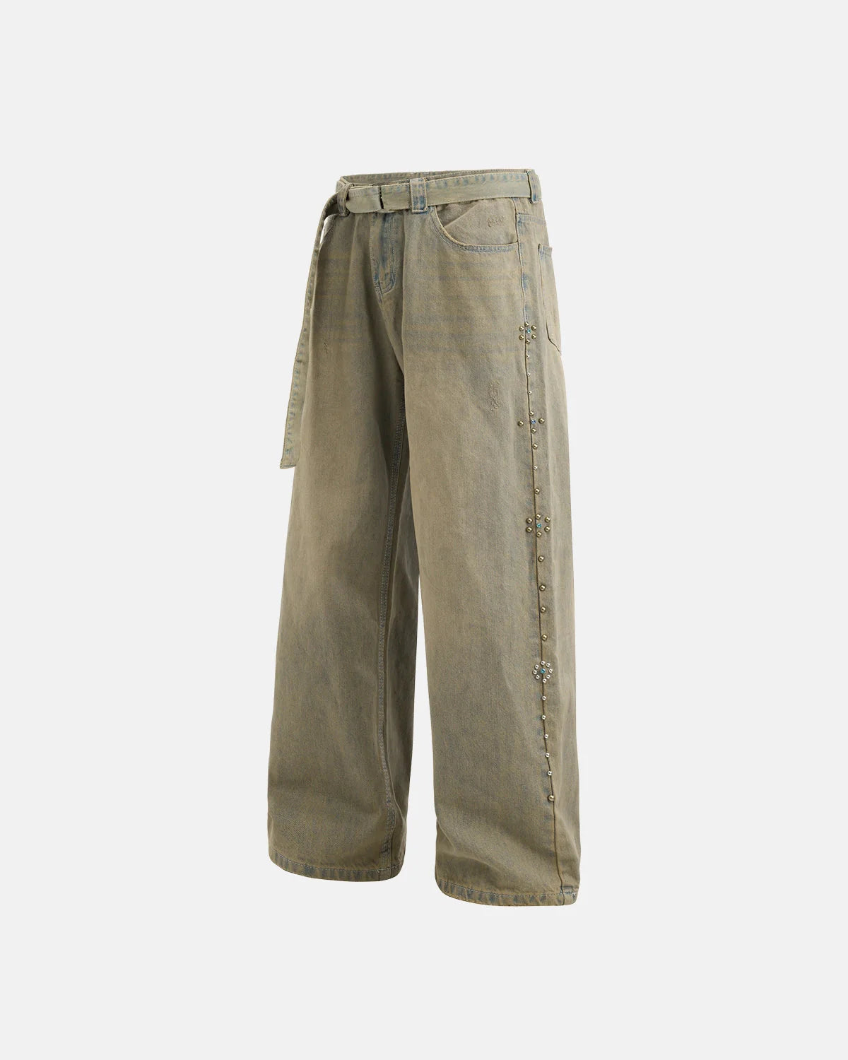 Beaded Studded Washed Baggy Jeans | LCDEGO Streetwear