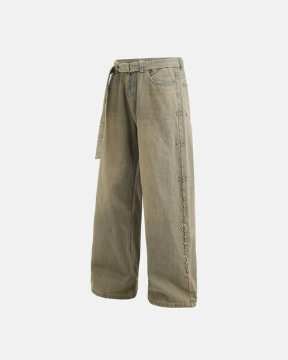 Beaded Studded Washed Baggy Jeans | LCDEGO Streetwear
