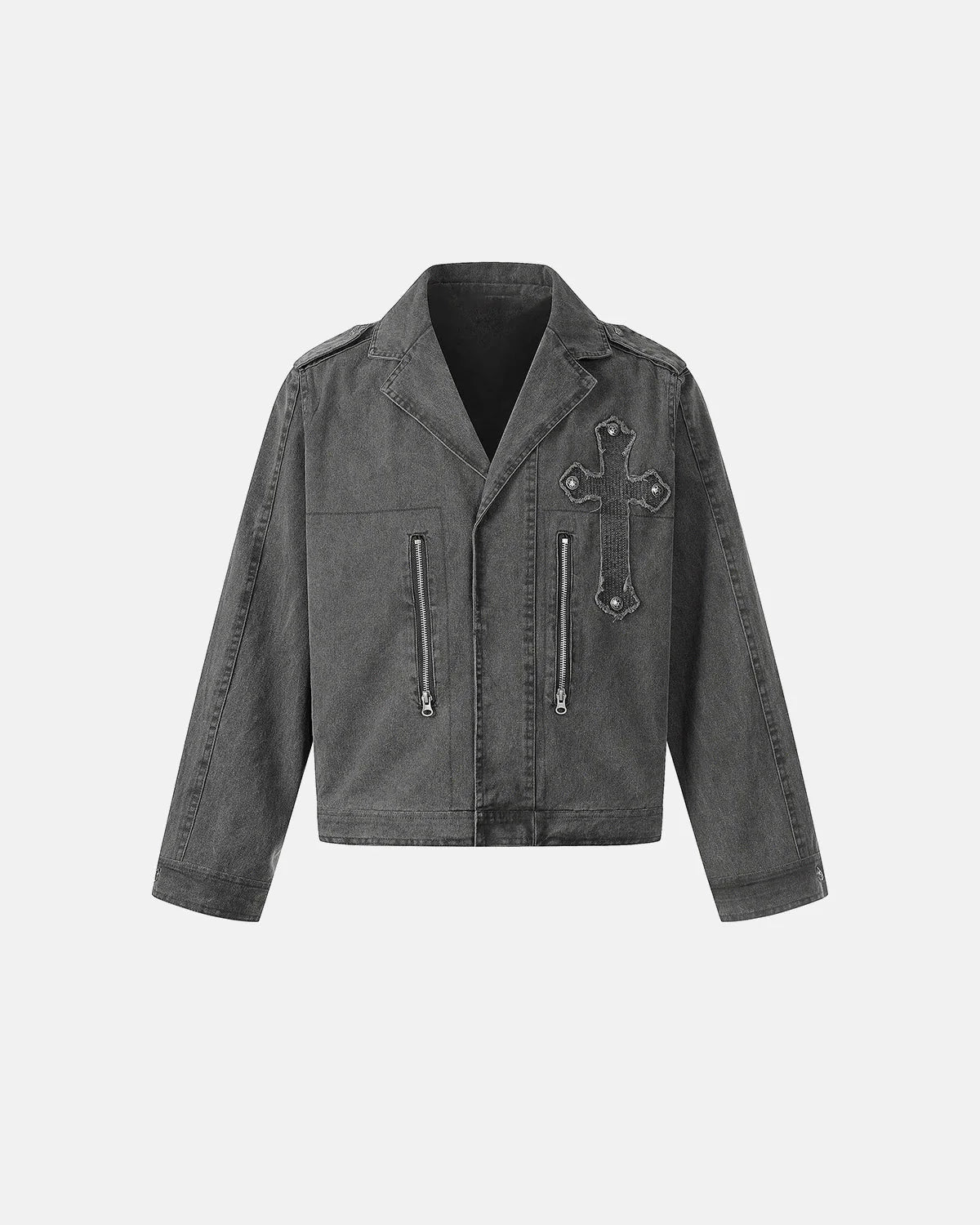 Washed Cross Applique Cargo Jacket | LCDEGO Streetwear