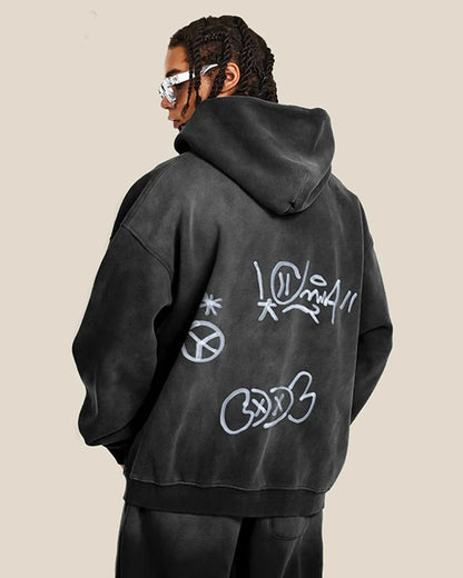 LCDEGO Graffiti Washed Zip Up Hoodies