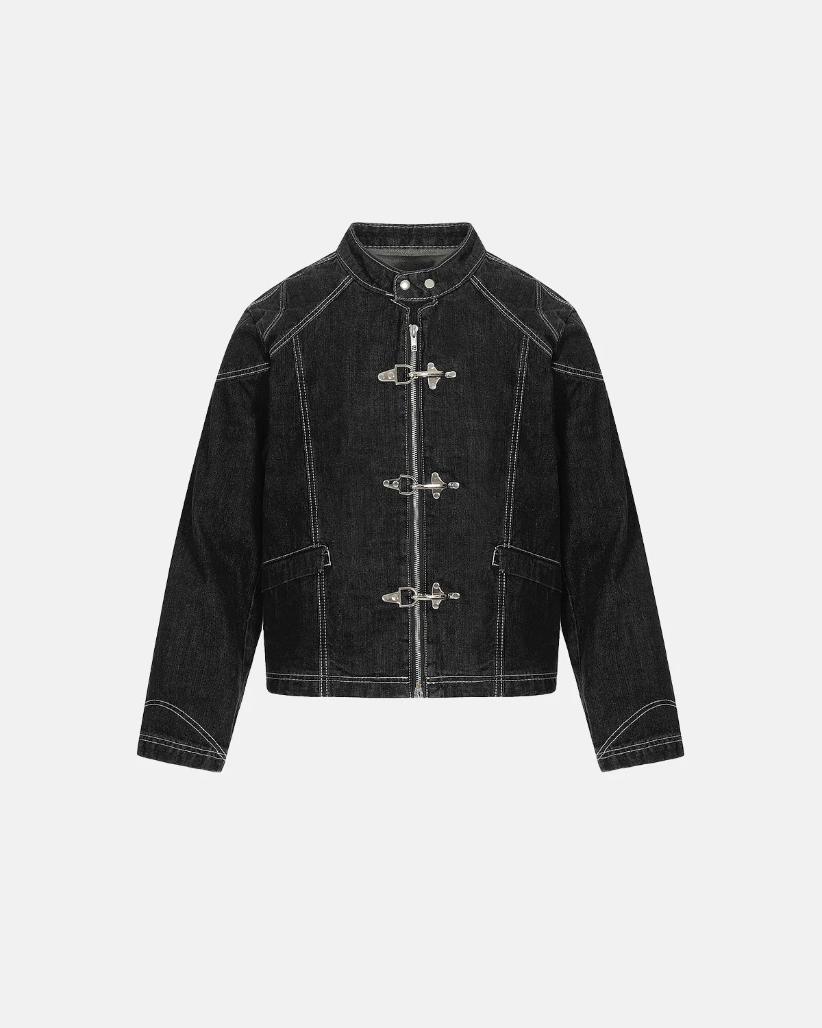 Raw Clasp Denim Jacket Front View | LCDEGO Streetwear