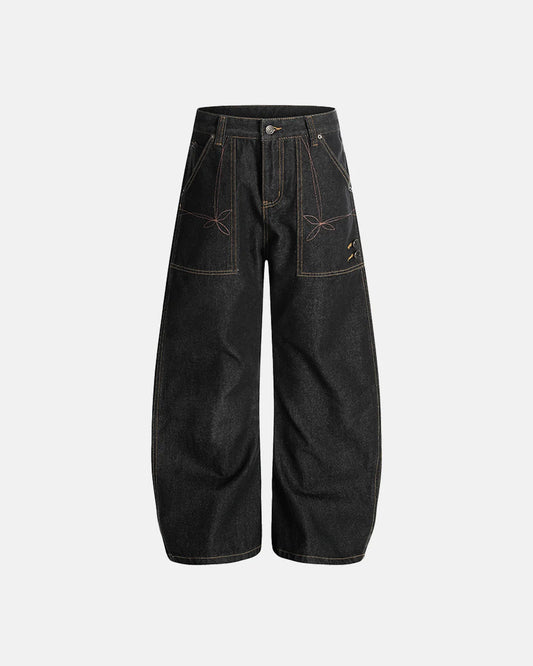 Raw Embroidery Baggy Jeans | LCDEGO Streetwear