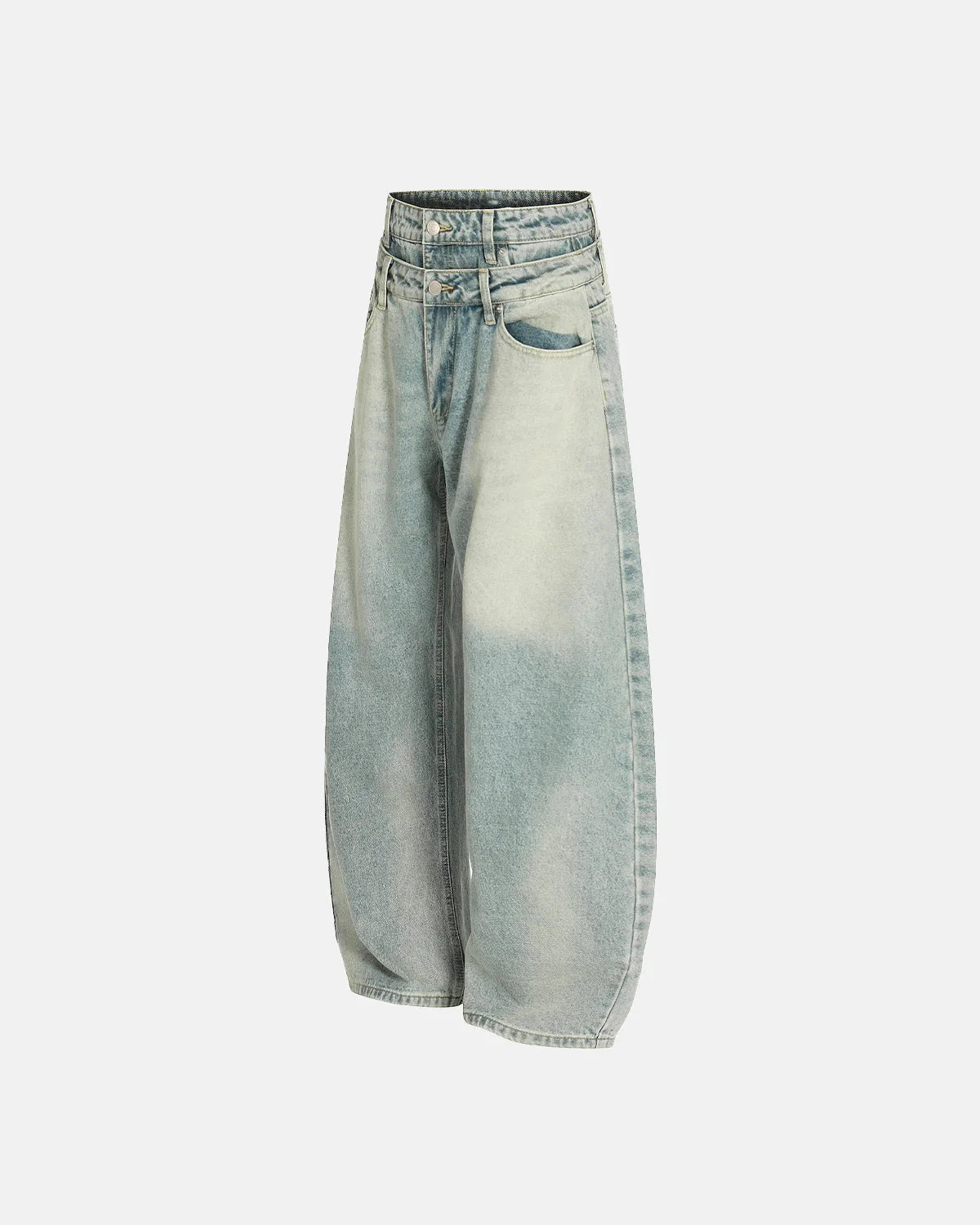 Double Waist Acid Washed Baggy Jeans | LCDEGO streetwear