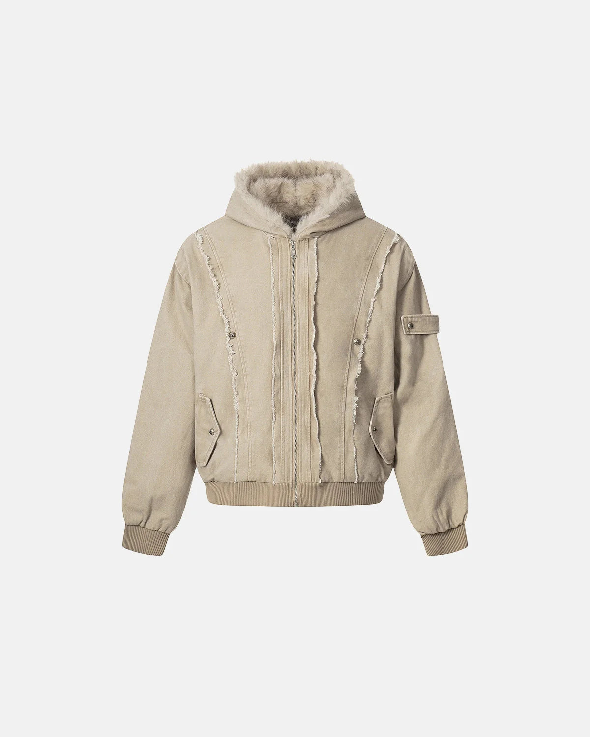 Faux Fur Lined Washed Hooded Jacket | LCDEGO Streetwear