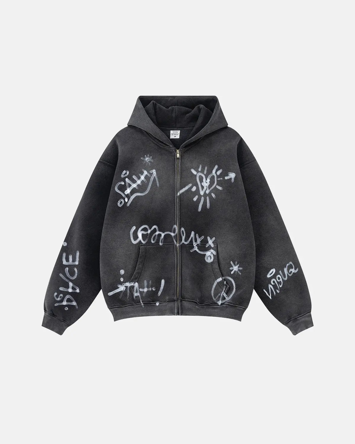 LCDEGO Graffiti Washed Zip Up Hoodies