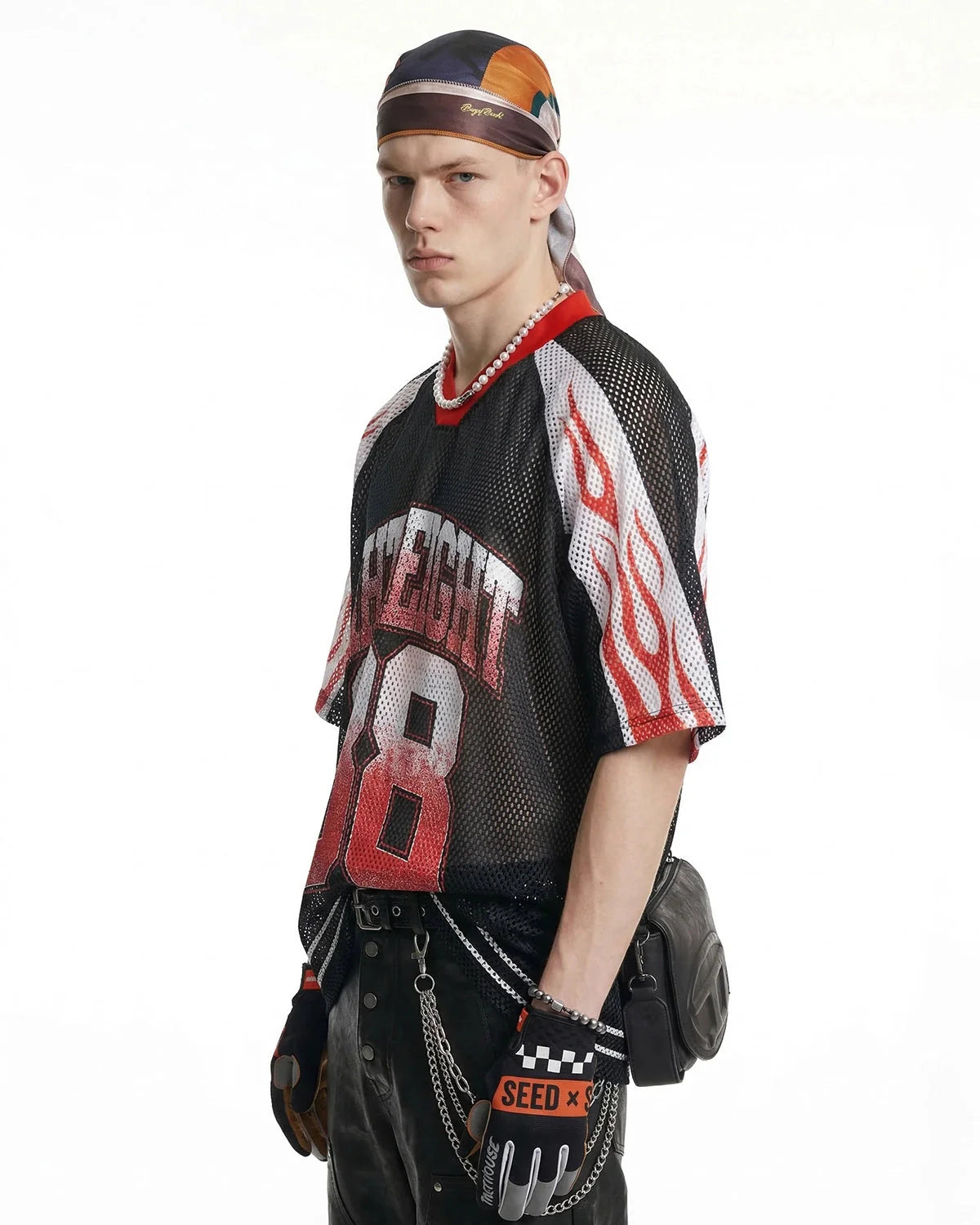 Flame Graphic Mesh Jersey | LCDEGO Streetwear