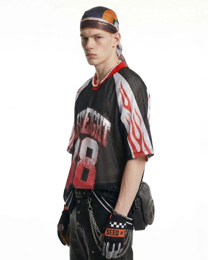 Flame Graphic Mesh Jersey | LCDEGO Streetwear