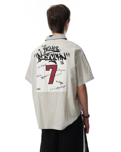 Graffiti Patch Striped Shirts | LCDEGO Streetwear