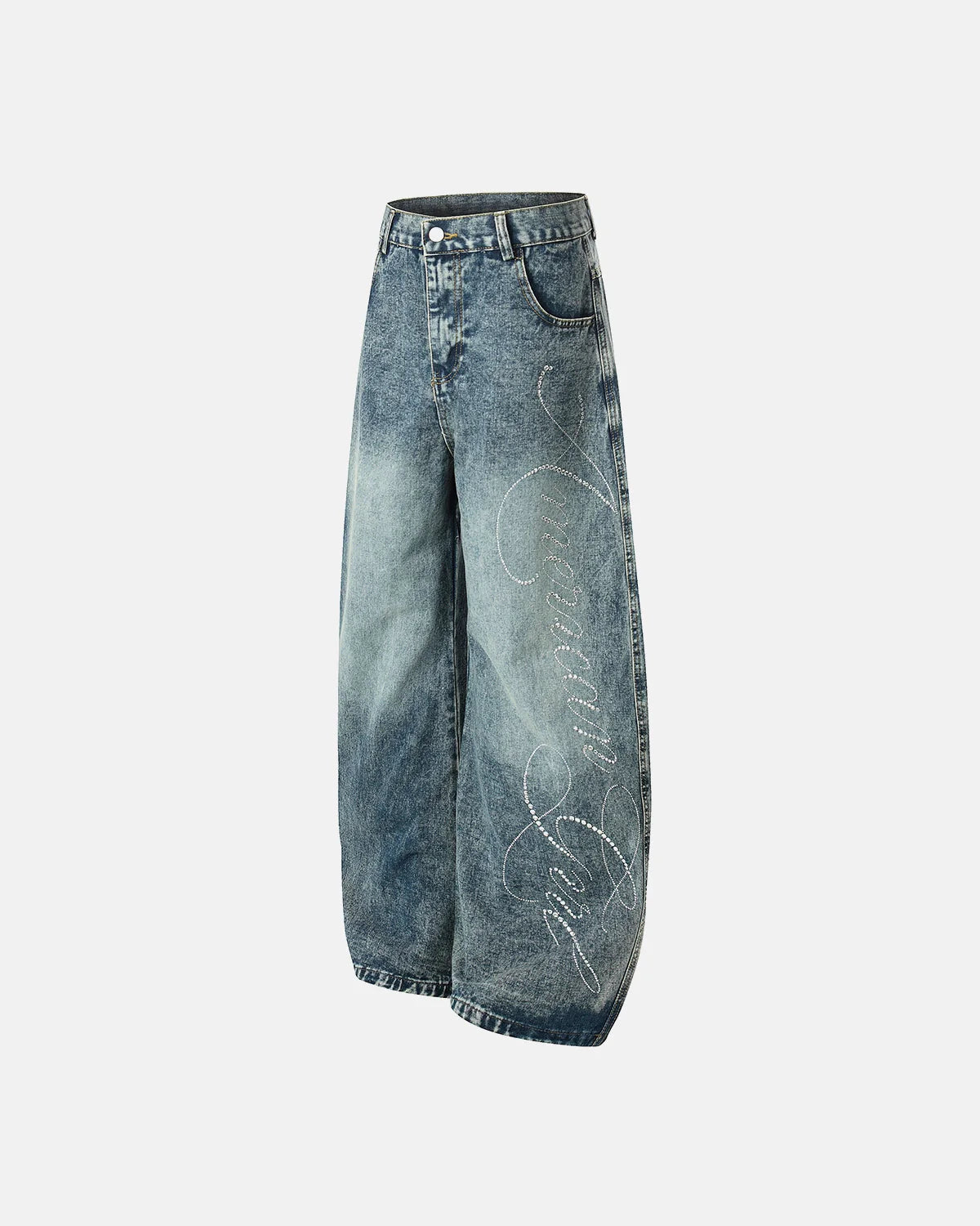 Rhinestone Acid Wash Baggy Jeans | LCDEGO Streetwear