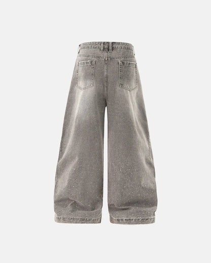 Rhinestone Washed Barrel Jeans| LCDEGO Streetwear