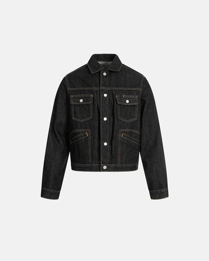 Black Multi Pockets Denim Jacket | LCDEGO Streetwear