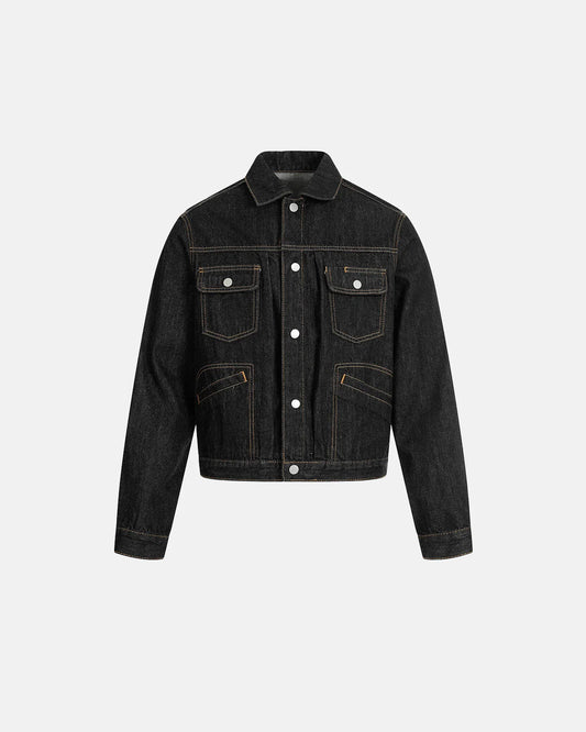 Black Multi Pockets Denim Jacket | LCDEGO Streetwear