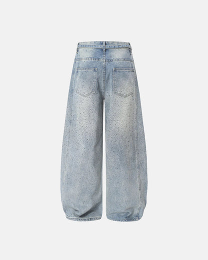Rhinestone Baggy Barrel Jeans | LCDEGO Streetwear